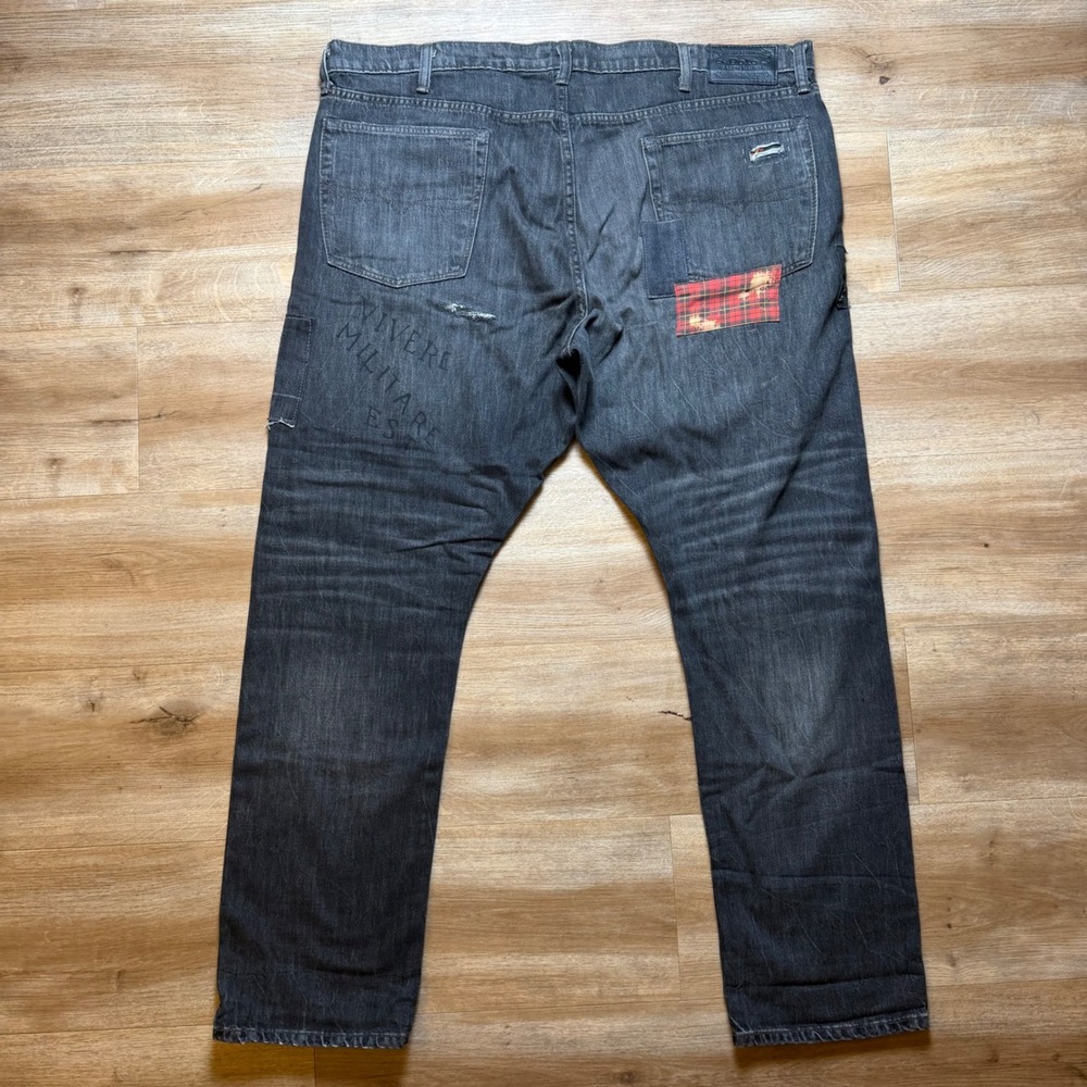 Polo Ralph Lauren Sullivan Slim Jeans Mens 40x30 Black Patchwork Distressed - Picture 3 of 16